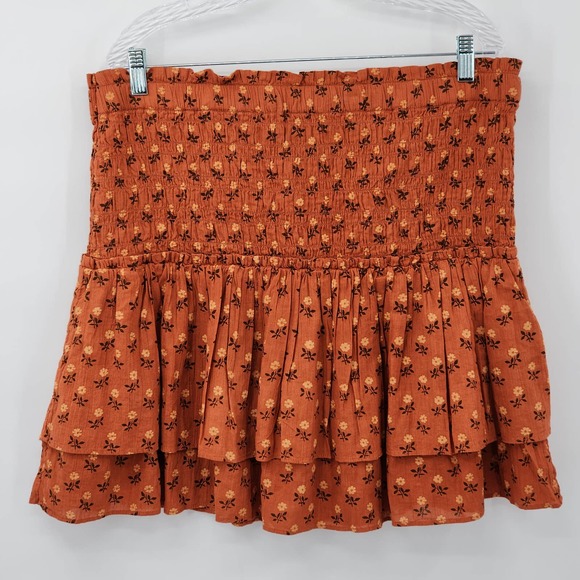 Madewell Smocked Pull-On Tiered Mini Skirt in Wild Calendula Block-Print XL NWT - Picture 7 of 8